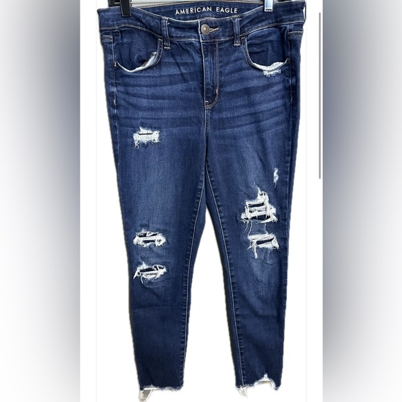 American Eagle Patched Low Rise Jegging Dark Blue Women’s Size 12 Short - Picture 2 of 6